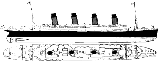 Корабль RMS Titanic (Ocean Liner) (1911) - чертежи, габариты, рисунки