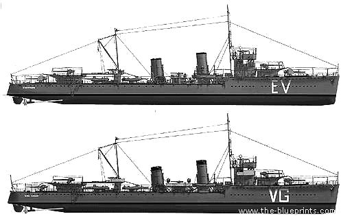 Корабль RNN Evertsen Class Destroyers WWII Netherland - чертежи, габариты, рисунки