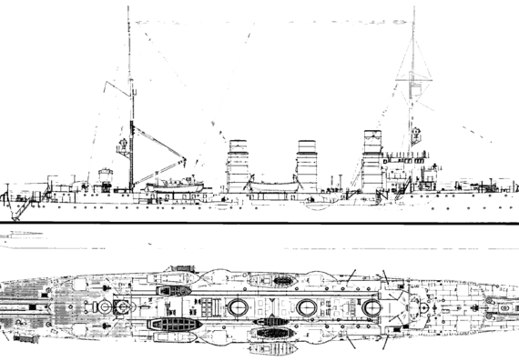 Крейсер RN Bary 1924 (Light Cruiser ex SMS Pillau) - чертежи, габариты, рисунки