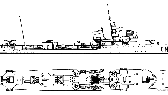 Боевой корабль RN Camicia Nera (Destroyer) (1939) - чертежи, габариты, рисунки
