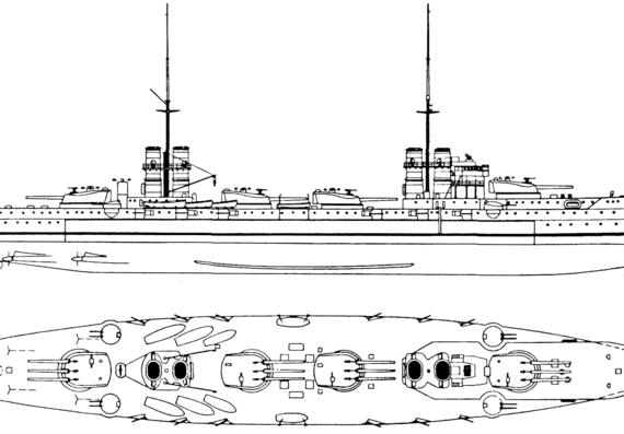 Ship RN Dante Alighieri (Battleship) (1913) - drawings, dimensions, pictures