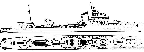 Ship RN Folgore (Destroyer) (1942) - drawings, dimensions, pictures
