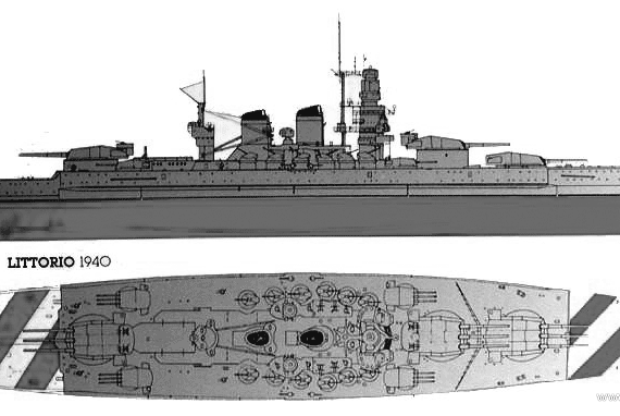 Боевой корабль RN Littorio (1940) - чертежи, габариты, рисунки