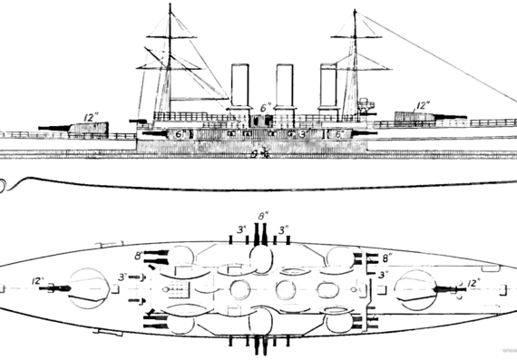 RN Regina Elena (Battleship) (1908) - drawings, dimensions, pictures