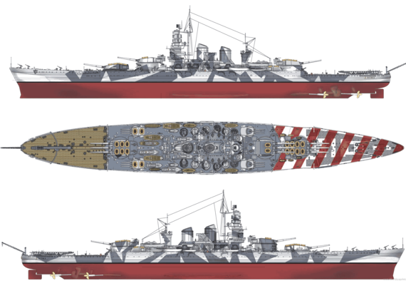 Корабль RN Roma (Battleship) (1942) - чертежи, габариты, рисунки