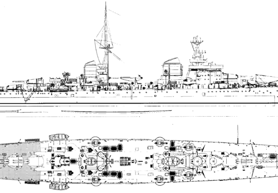 Крейсер RN Trieste 1942 (Heavy Cruiser) - чертежи, габариты, рисунки