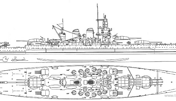 Боевой корабль RN Vittorio Veneto - чертежи, габариты, рисунки
