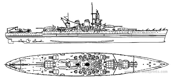 Корабль RN Vittorio Veneto (Battleship) (1940) - чертежи, габариты, рисунки