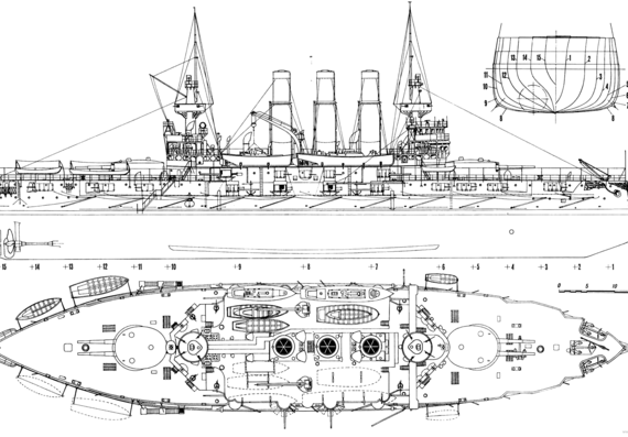 Retvizan (Battleship) (1902) - drawings, dimensions, pictures