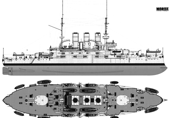 Combat ship Rossiya- Panteleimon 1910 - ex Potemkin (Battleship) - drawings, dimensions, pictures