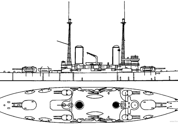 Боевой корабль Россия - Andrei Pervozvanny 1912 (Battleship) - чертежи, габариты, рисунки