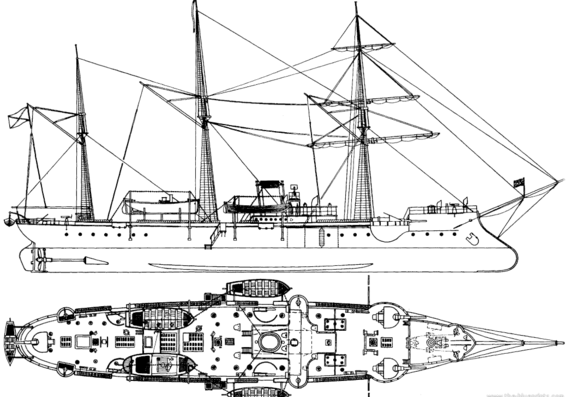 Ship Russia - Koreyets (Gunboat) (1887) - drawings, dimensions, pictures