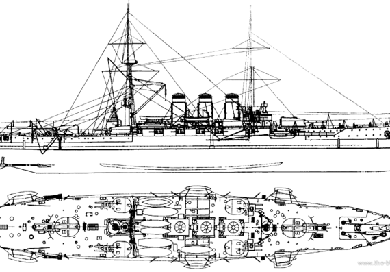 Корабль Россия - Rurik II (Armored Cruiser) - чертежи, габариты, рисунки