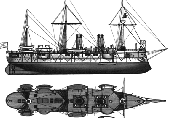 Боевой корабль Россия - Vladimir Monomakh (Battleship) (1885) - чертежи, габариты, рисунки