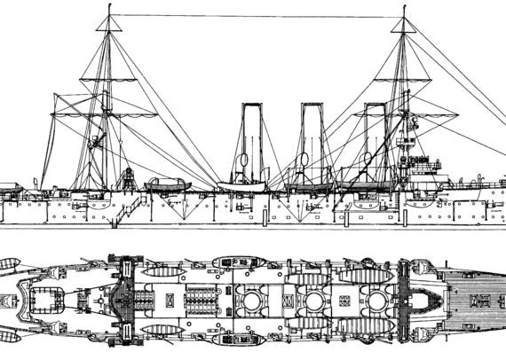 Корабль Россия Aurora (Protected Cruiser) (1903) - чертежи, габариты, рисунки