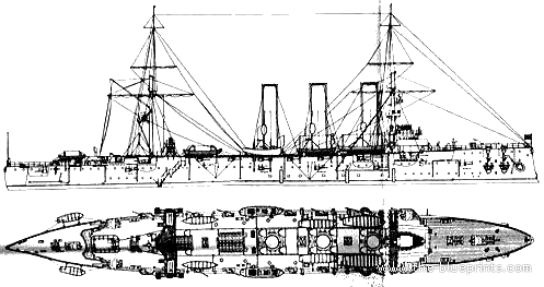 Крейсер Россия Aurora (Protected Cruiser) (1917) - чертежи, габариты, рисунки