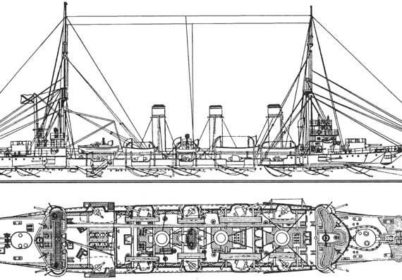 Ship Russia Bogatyr (Protected Cruiser) (1902) - drawings, dimensions, pictures