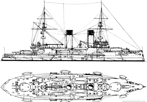 Боевой корабль Россия Emperatora Alexandra III (Battleship) - чертежи, габариты, рисунки