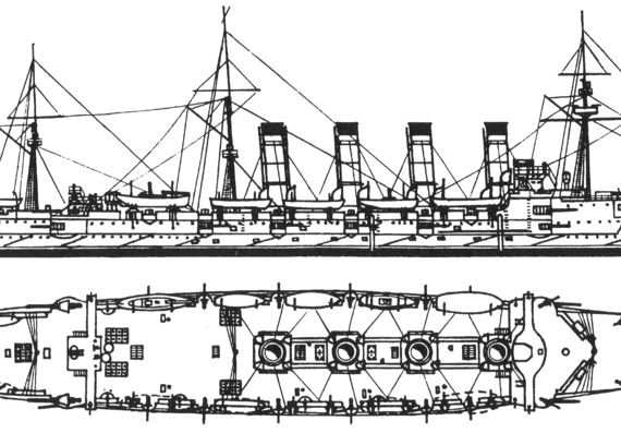 Корабль Россия Gromoboy (Armoured Cruiser) (1900) - чертежи, габариты, рисунки