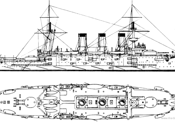 Боевой корабль Россия Oslyabia (Battleship) - чертежи, габариты, рисунки