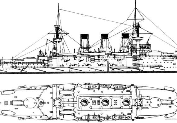 Боевой корабль Россия Peresvet (Battleship) - чертежи, габариты, рисунки