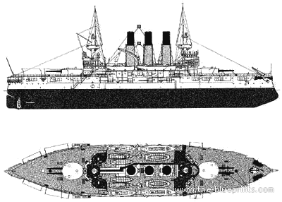 Боевой корабль Россия Retvizan (Battleship) - чертежи, габариты, рисунки
