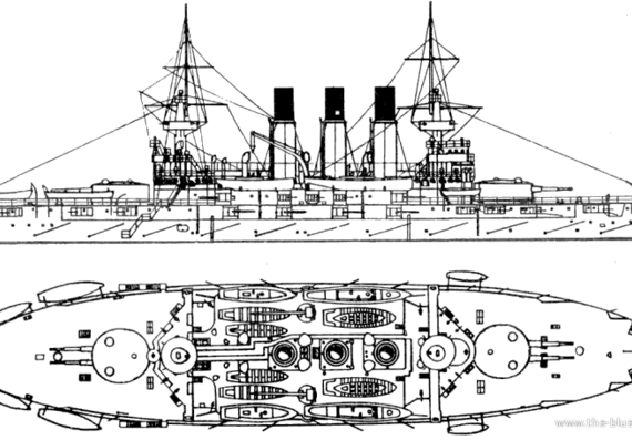 Корабль Россия Retvizan (Battleship) (1905) - чертежи, габариты, рисунки