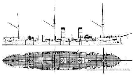 Крейсер Россия Ryurik (Armored Cruiser) - чертежи, габариты, рисунки