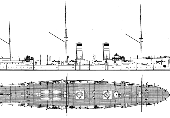 Корабль Россия Ryurik (Armoured Cruiser) (1895) - чертежи, габариты, рисунки