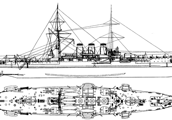 Корабль Россия Ryurik II (Armored Cruiser) (1909) - чертежи, габариты, рисунки