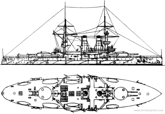 Корабль Россия Sisoy Velikiy (Battleship) (1905) - чертежи, габариты, рисунки