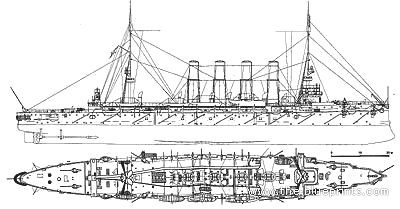 Боевой корабль Россия Variag (Cruiser) (1905) - чертежи, габариты, рисунки