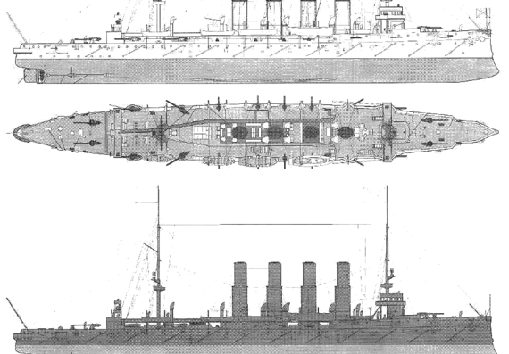 Корабль Россия Varyag (Armoured Cruiser) - чертежи, габариты, рисунки