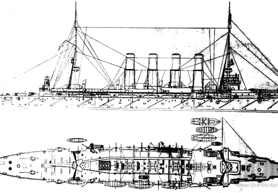 Боевой корабль Россия Varyag (Cruiser) (1905) - чертежи, габариты, рисунки