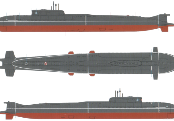 Корабль Россияn Navy Oscar II Class submarine - чертежи, габариты, рисунки