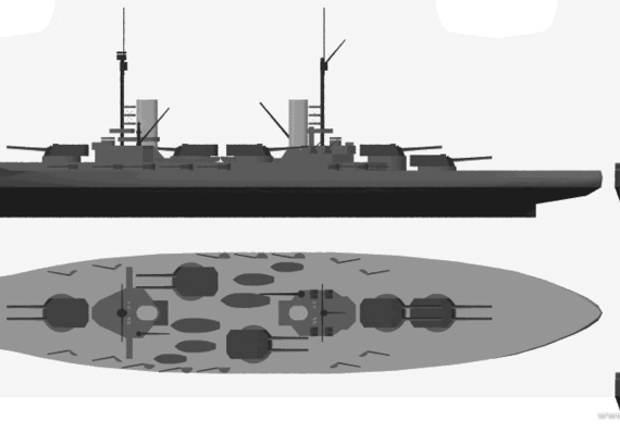 Боевой корабль SMS Kaiser (Battleship) (1912) - чертежи, габариты, рисунки