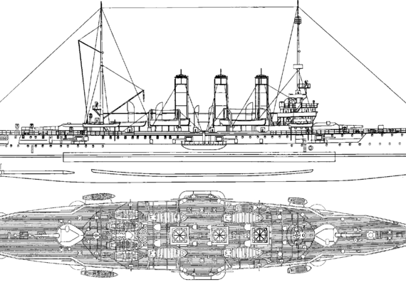 Крейсер SMS Kaiser Karl VI 1901 (Armored Cruiser) - чертежи, габариты, рисунки