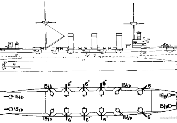 Корабль SMS Kaiserin Augusta (Protected Cruiser) (1892) - чертежи, габариты, рисунки