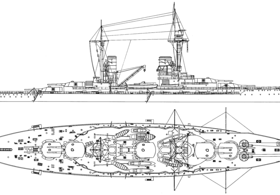 Корабль SMS Kronprinz (Battleship) (1914) - чертежи, габариты, рисунки