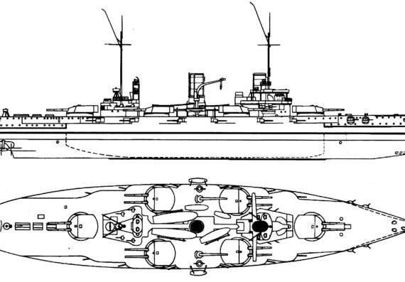 Боевой корабль SMS Nassau 1915 (Battleship) - чертежи, габариты, рисунки
