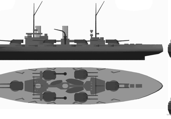 Combat ship SMS Nassau (Battleship) - drawings, dimensions, pictures