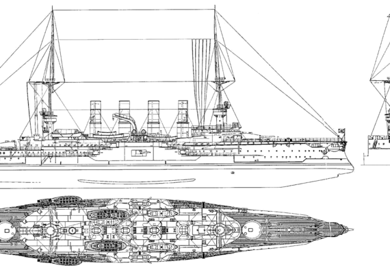 Корабль SMS Scharnhorst (Armoured Cruiser) (1907) - чертежи, габариты, рисунки