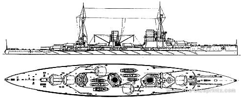 Корабль SMS Seydlitz (Battlecruiser) (1915) - чертежи, габариты, рисунки