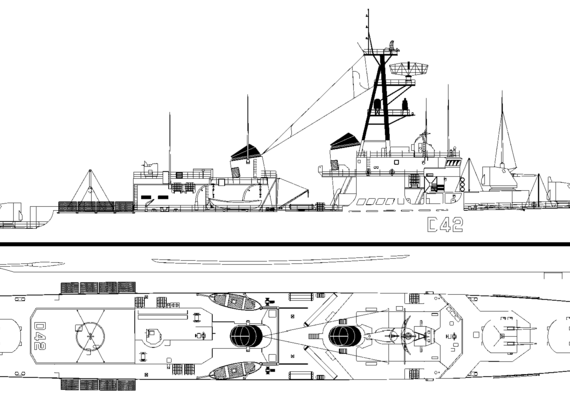 Эсминец SNS Roger de Lluria D42 (Destroyer) - чертежи, габариты, рисунки
