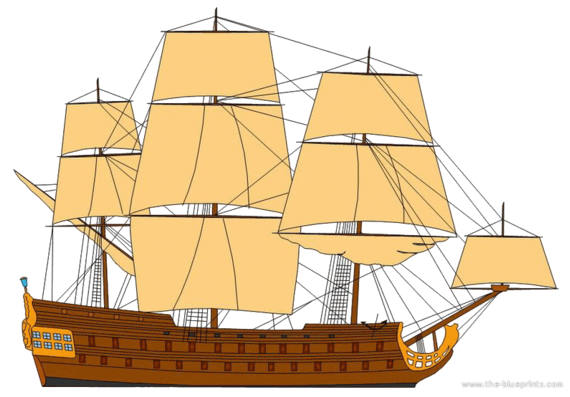 Ship SS Dauphin Royale (1658) - drawings, dimensions, pictures