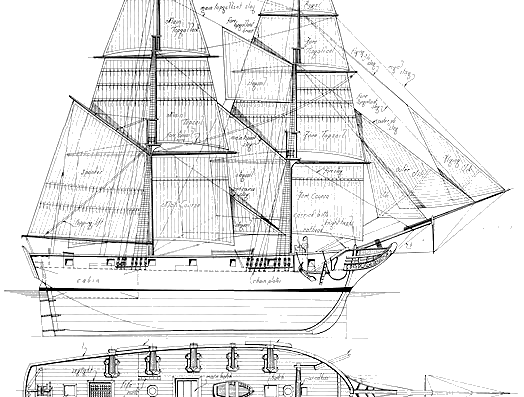 Корабль SS Falmouth Packet (1816) - чертежи, габариты, рисунки