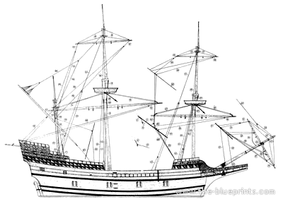 Ship SS Mayflower - drawings, dimensions, figures