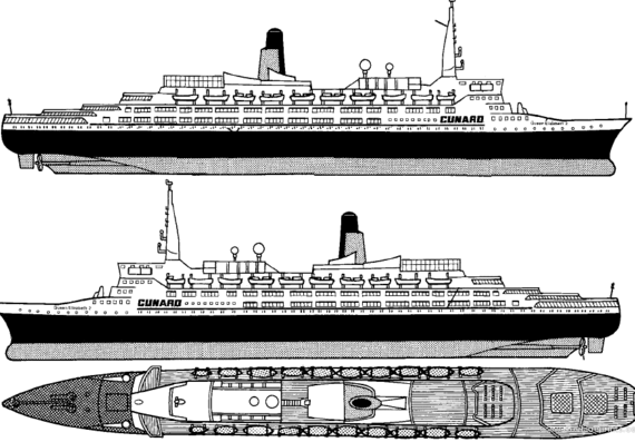 Ship SS Queen Elizabeth II - drawings, dimensions, figures