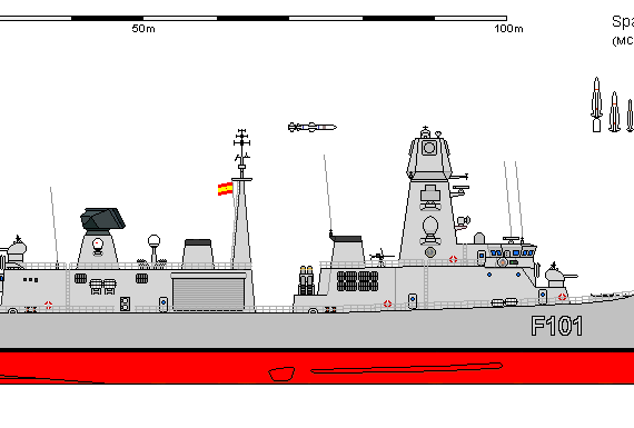 Ship S FFG-100 Alvaro de Bazan 0 AU - drawings, dimensions, figures