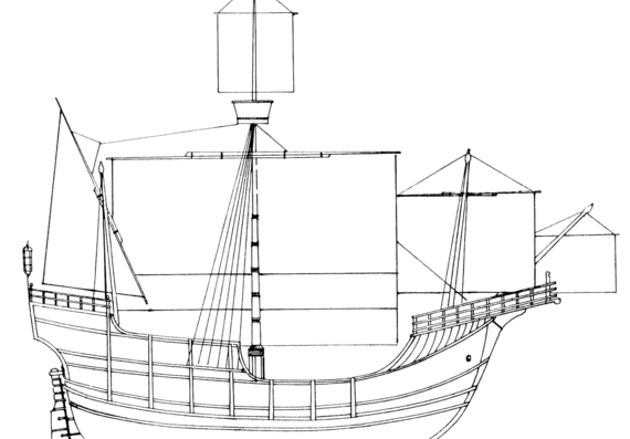 Корабль Santa Maria (1492) - чертежи, габариты, рисунки
